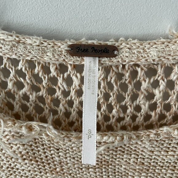 Free People Striped Distressed Knit High Low Hem Mini Sweater Tunic Cream Small - Picture 7 of 8